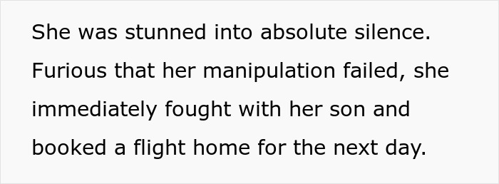 Text describing a mother-in-law's anger and booking a flight home Text describing a mother-in-law's anger and booking a flight home