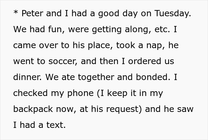 A screenshot from a story about a toxic guy showing his jealousy when his girlfriend receives a text.