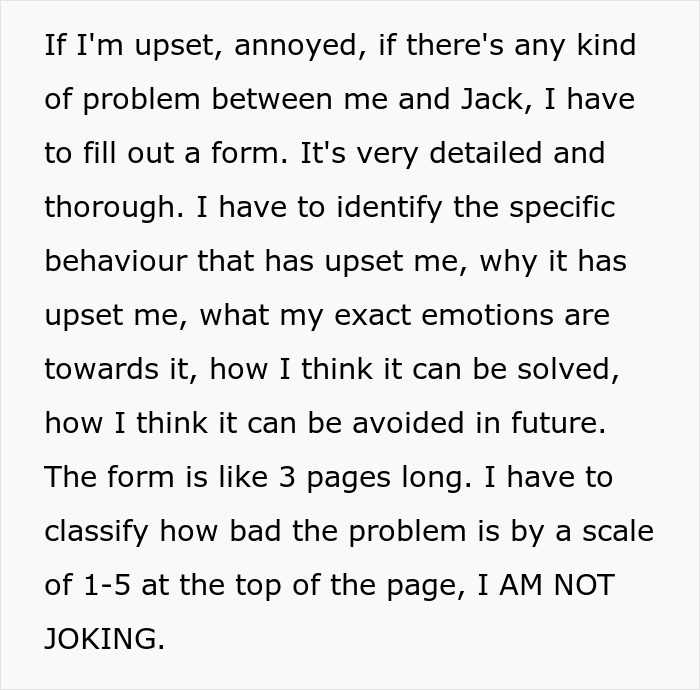Text about filling a detailed form when upset with boyfriend Text about filling a detailed form when upset with boyfriend