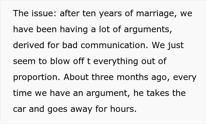Screenshot of text detailing arguments between a pregnant woman and her husband, with him disappearing for hours. Screenshot of text detailing arguments between a pregnant woman and her husband, with him disappearing for hours.