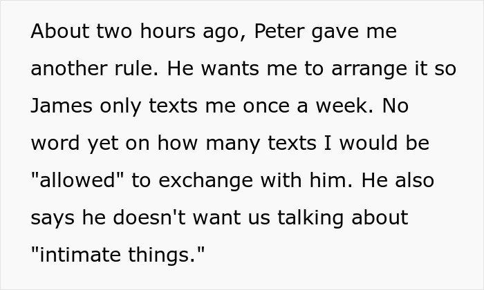 Text outlining a toxic guy's latest ridiculous rule: restricting his girlfriend's communication with friends.