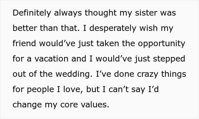 Text conveying a woman's regret about her sister marrying into a racist family and defending their views. Text conveying a woman's regret about her sister marrying into a racist family and defending their views.