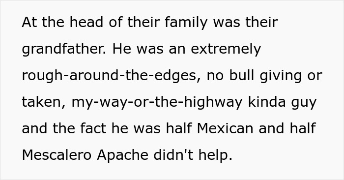Text post describing the stern grandfather figure in the story about Grandma's funeral. Text post describing the stern grandfather figure in the story about Grandma's funeral.