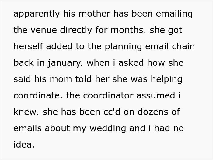 Mother-in-law secretly coordinating wedding without bride knowing