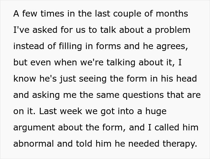 Text describing argument and therapy suggestion about form-filling and data obsession Text describing argument and therapy suggestion about form-filling and data obsession
