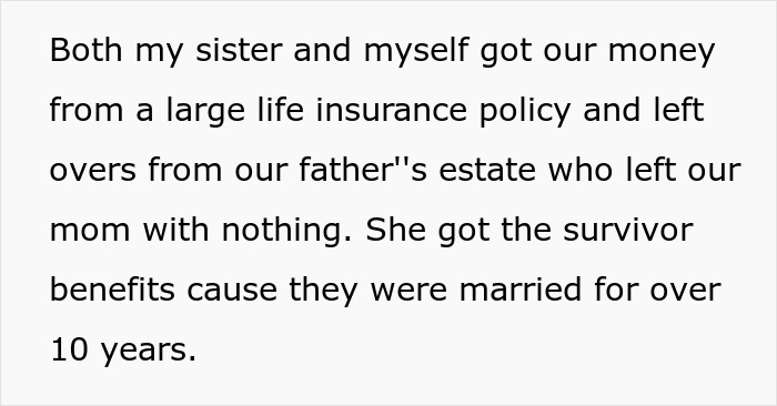 Text about life insurance policy and mother's survivor benefits Text about life insurance policy and mother's survivor benefits