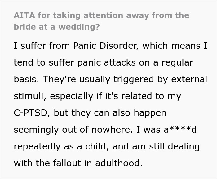 Text about panic disorder causing panic attacks at a wedding Text about panic disorder causing panic attacks at a wedding