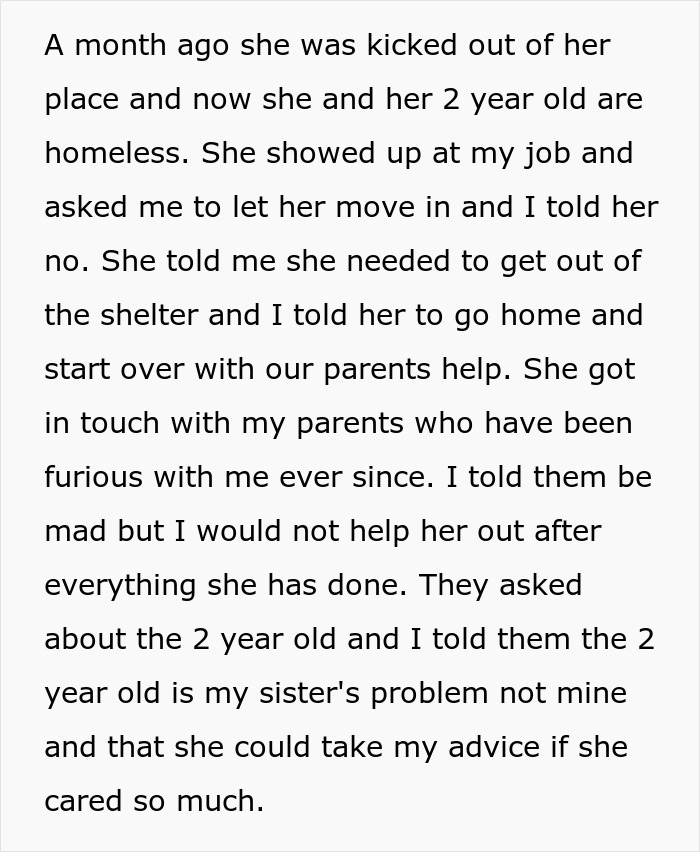 Text about homeless sister refused help after betrayal