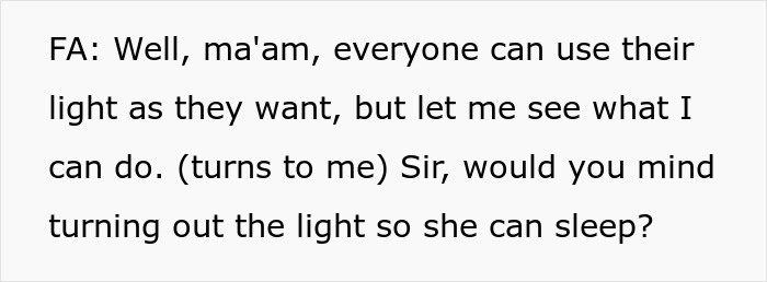 Flight attendant requests passenger to turn off light to help woman sleep Flight attendant requests passenger to turn off light to help woman sleep