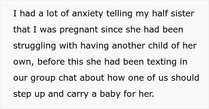 Text about anxiety telling half sister about pregnancy and her requesting someone to carry a baby Text about anxiety telling half sister about pregnancy and her requesting someone to carry a baby