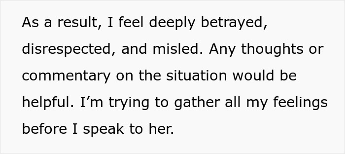 Text expressing feelings of betrayal and disrespect in MOH responsibilities