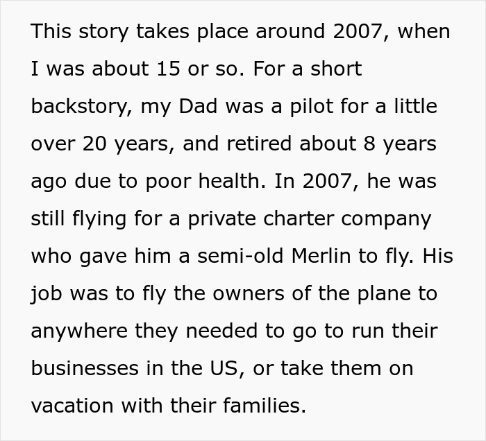 Excerpt detailing pilot dad flying private charter in 2007 for parenting context Excerpt detailing pilot dad flying private charter in 2007 for parenting context