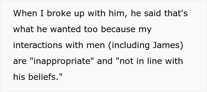 Screenshot of text describing a toxic guy's reaction to a breakup, citing GF's inappropriate interactions.