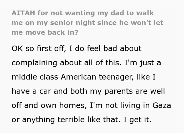 18YO Refuses To Have Dad Walk Her On Senior Night After He Held A Grudge Over One Stupid Argument 18YO Refuses To Have Dad Walk Her On Senior Night After He Held A Grudge Over One Stupid Argument