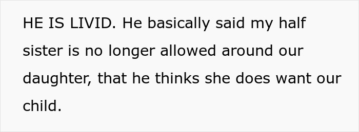 Fiance angry and forbids half-sister from seeing their daughter Fiance angry and forbids half-sister from seeing their daughter