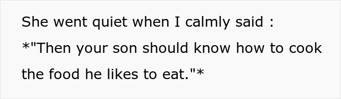 Text with response about son needing to cook his own food Text with response about son needing to cook his own food