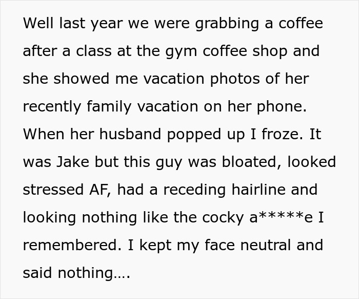 Text about seeing friend's husband who is the school bully looking stressed and unrecognizable Text about seeing friend's husband who is the school bully looking stressed and unrecognizable