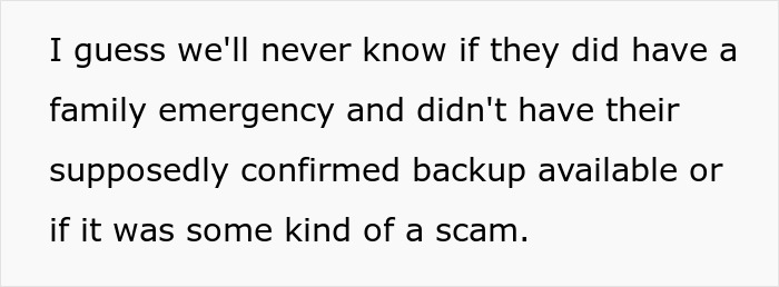 Comment questioning if wedding coordinator's cancellation was due to emergency or a scam