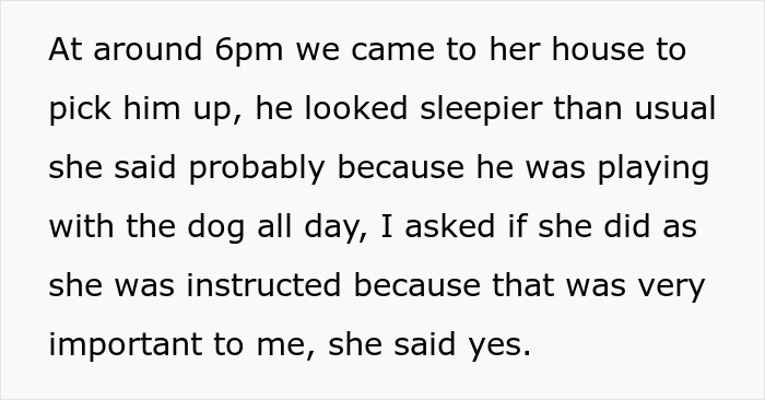 Text describing parents picking up grandson, noticing he is sleepier than usual.