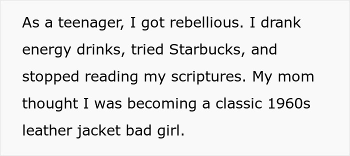 Screenshot about a religious mom thinking her teen is rebellious, unaware of the truth about snooping.