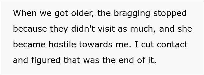 Text about cousin becoming hostile and contact being cut Text about cousin becoming hostile and contact being cut