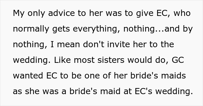 Text suggesting to not invite the entitled woman to the wedding after she ruined her sister's vacation.