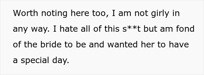 Screenshot of text describing efforts to make a bachelorette special, despite disliking the planning process and family drama. Screenshot of text describing efforts to make a bachelorette special, despite disliking the planning process and family drama.