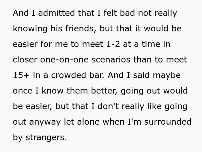 Introverted girlfriend prefers meeting boyfriend's friends in smaller groups over a crowded bar crawl. Introverted girlfriend prefers meeting boyfriend's friends in smaller groups over a crowded bar crawl.