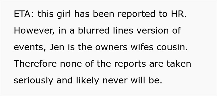 Text about HR report of coworker chasing married man and family ties Text about HR report of coworker chasing married man and family ties