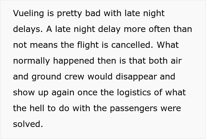 Text about Vueling's frequent late night flight delays and cancellations Text about Vueling's frequent late night flight delays and cancellations