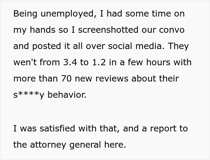 Restaurant scam: social media post by an unemployed individual leading to a drop in restaurant ratings due to scam.