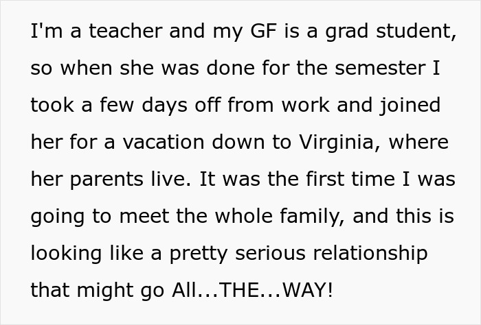 Text excerpt describing teacher joining girlfriend for vacation trip Text excerpt describing teacher joining girlfriend for vacation trip