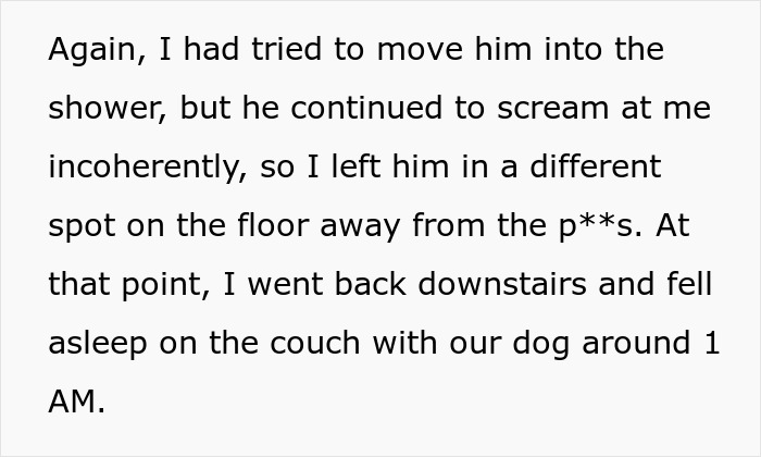 Wife leaves drunken husband on floor away from mess during rampage Wife leaves drunken husband on floor away from mess during rampage