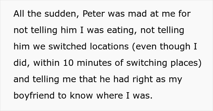 A screenshot highlighting the toxic guy's jealousy and ridiculous rules, showing his anger over not knowing his girlfriend's whereabouts.