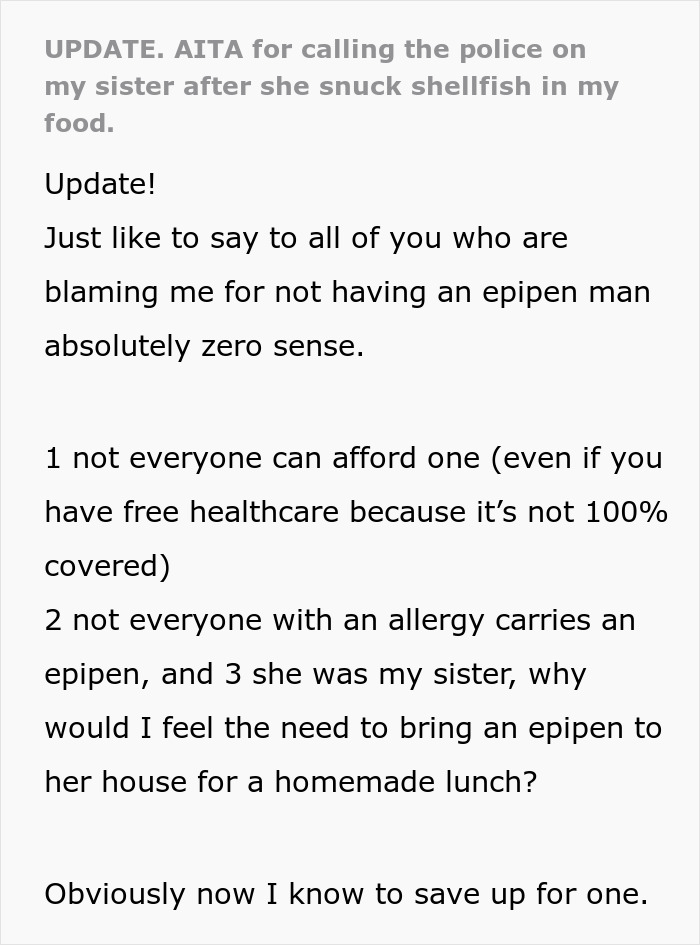 Sister Thinks Woman's Allergy Is A Lie, Her "Test" Gets Her Arrested Sister Thinks Woman's Allergy Is A Lie, Her "Test" Gets Her Arrested