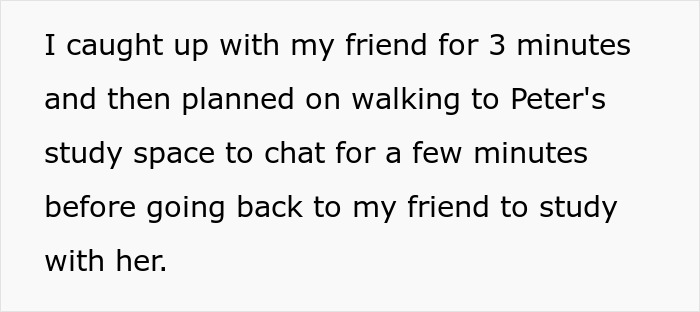 Text describing a plan to chat with Peter after a friend, highlighting relationship rules and jealousy.