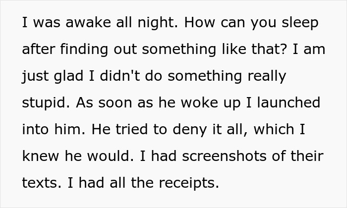 A woman confronts her husband about his affair, armed with text screenshots and receipts. A woman confronts her husband about his affair, armed with text screenshots and receipts.