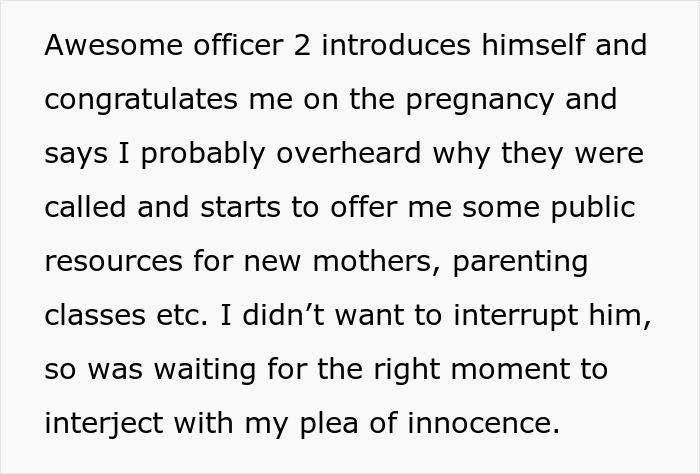 A pregnant woman works in a pub; an officer congratulates her on the pregnancy, offering resources for new mothers.