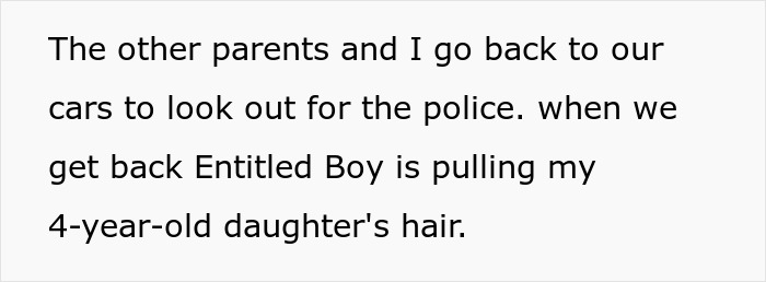 Text snippet describing the bully boy pulling a 4-year-old girl's hair on a beach trip, after being dumped. Text snippet describing the bully boy pulling a 4-year-old girl's hair on a beach trip, after being dumped.