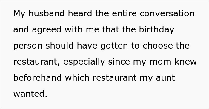 Text snippet: husband agrees with woman left fuming when mom hijacks aunt's birthday plans. Text snippet: husband agrees with woman left fuming when mom hijacks aunt's birthday plans.