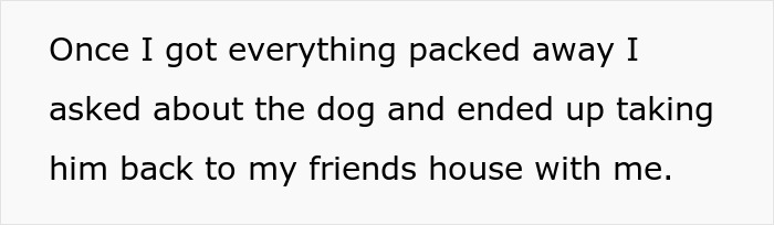 A woman packs up her belongings and takes her dog with her to her friend's house.