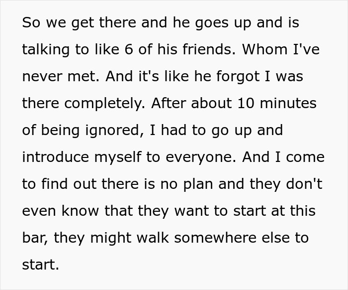 Text snippet: an introverted GF ignored during a bar crawl with friends for a birthday celebration. Text snippet: an introverted GF ignored during a bar crawl with friends for a birthday celebration.
