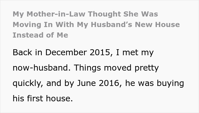 Screenshot of text: My Mother-in-Law Thought She Was Moving In With My Husband's New House Instead of Me, relating to the husband's mom's breakdown.