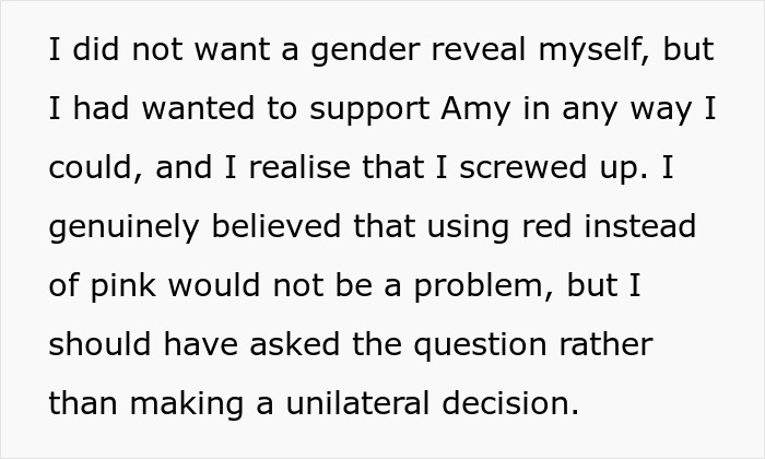 Apology for unilateral decision on gender reveal cake color Apology for unilateral decision on gender reveal cake color