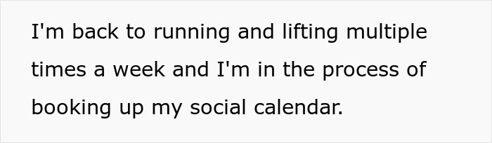 Screenshot about running, lifting, and booking a social calendar after a toxic guy relationship.