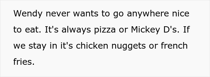 A picky eater girlfriend's relationship: always eating pizza, Mickey D's, chicken nuggets, or french fries. A picky eater girlfriend's relationship: always eating pizza, Mickey D's, chicken nuggets, or french fries.