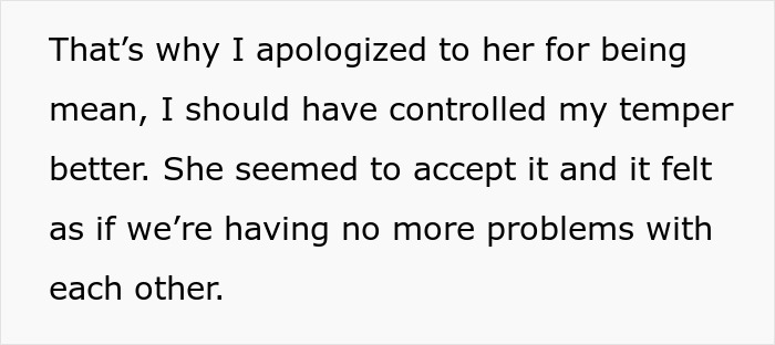 Text snippet: person apologizes to MIL, feeling no more problems before getting violently sick.