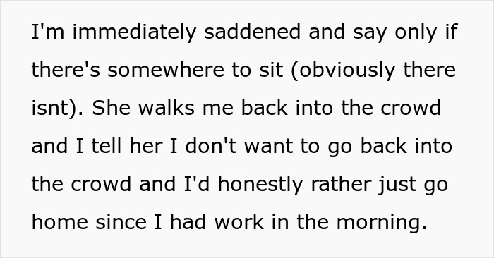 Text: Man saddened, tells fiancée he doesn't want to go back into the concert crowd after fainting, prefers to go home. Text: Man saddened, tells fiancée he doesn't want to go back into the concert crowd after fainting, prefers to go home.