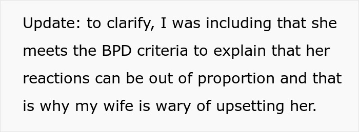 Update explaining wife's caution due to MIL's BPD and reactions