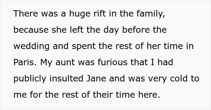 Text about family rift after wedding and insult about cousin Jane Text about family rift after wedding and insult about cousin Jane